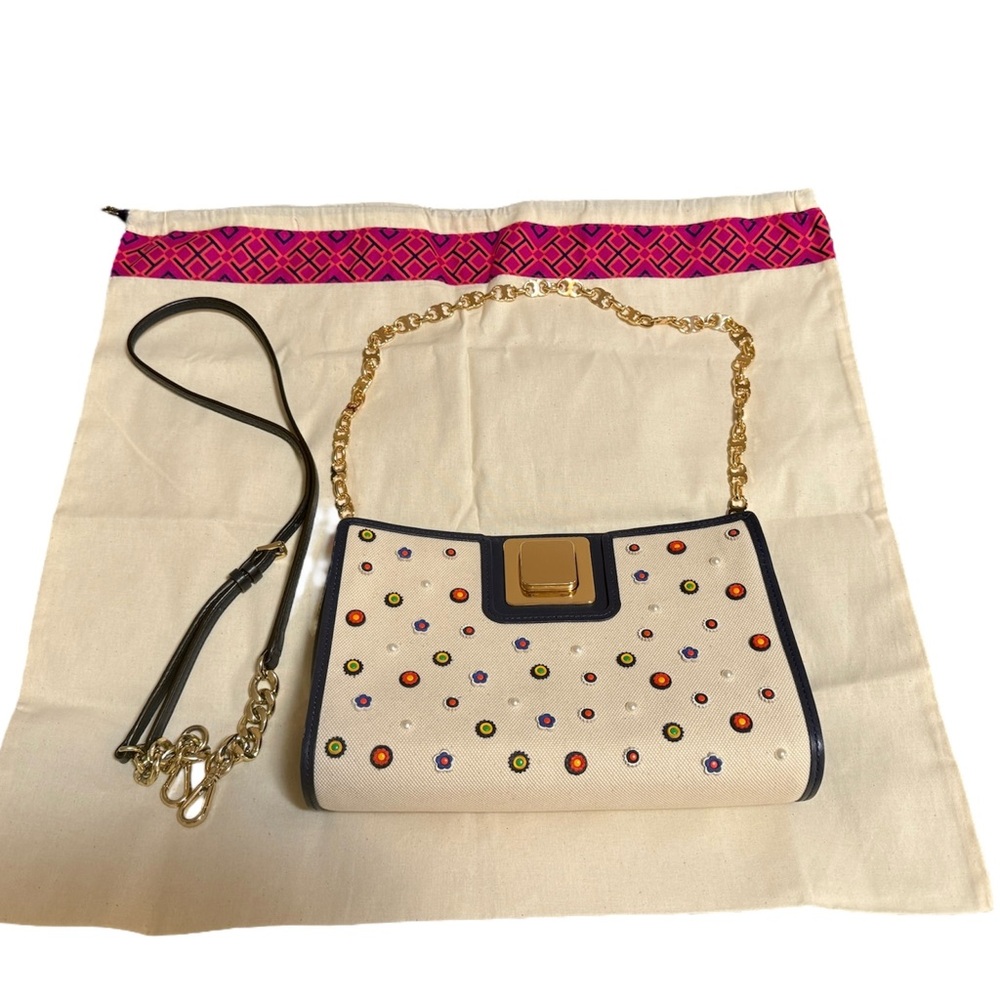 Authentic Tory Burch Marguerite Appliqué Work Turn-lock Bag